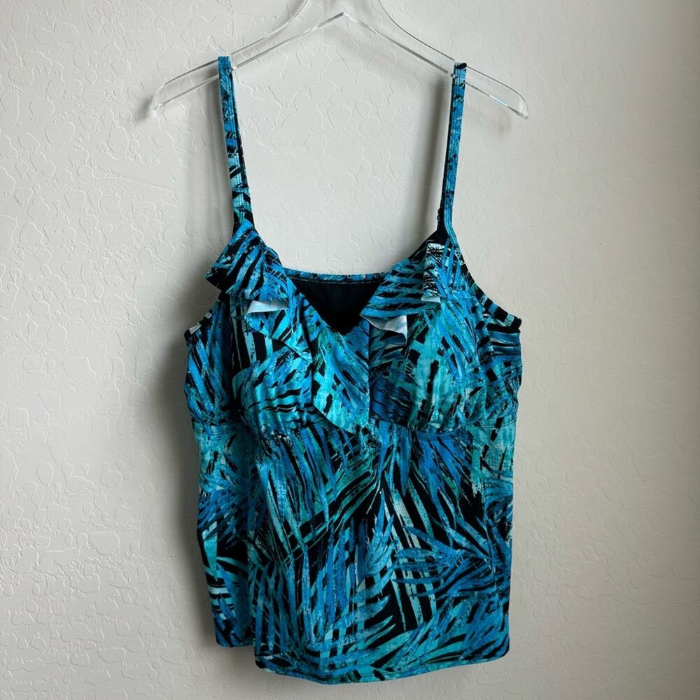 Swimsuits for All Blue Tropical Tankini Top Black 24